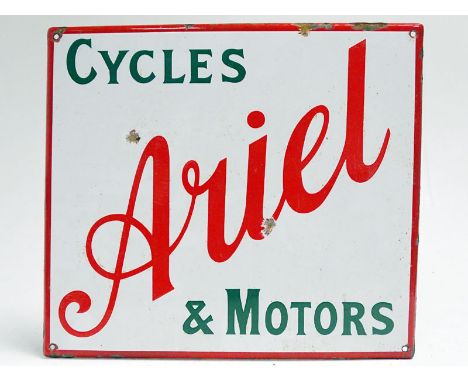 The sign features red script reading 'Ariel' to the centre with 'Cycles' and '& Motors' above/below. By repute, the rarer of 