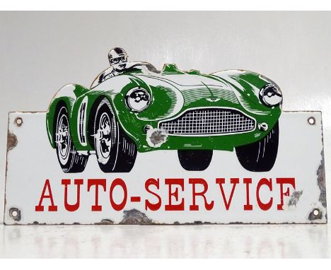 Auto-Service' sign featuring large image of DB3 S at speed in green and black on white background. American and believed to d
