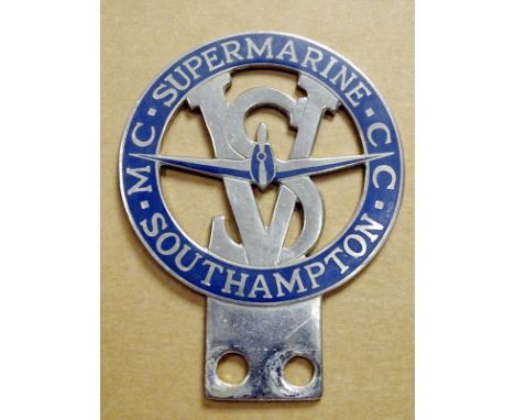 Enamelled in blue with image of an aircraft over the monogram VS (for Vickers Supermarine), 4¢ inches high. Very good conditi