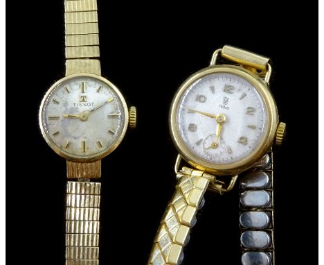 Tudor 9ct gold ladies manual wind wristwatch, with subsidiary seconds dial, Chester 1951, on gilt expanding strap and a 9ct g