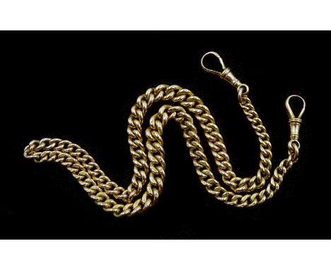 Early 20th century 9ct gold tapering watch chain/necklace with two clips, each link stamped 9.375, approx 32.7gm