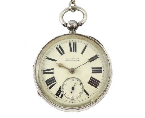 Victorian silver open face English lever fusee pocket watch by George Aaronson, Manchester, No. 202015, cream enamel dial wit
