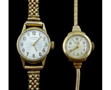 Two Rotary 9ct gold manual wind ladies bracelet wristwatches, both hallmarked