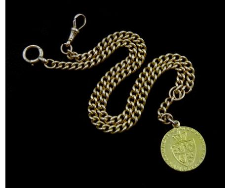 Early 20th century 15ct gold watch chain with clip and spring ring clasp, each link stamped 15.625 , with George III 1793 gol