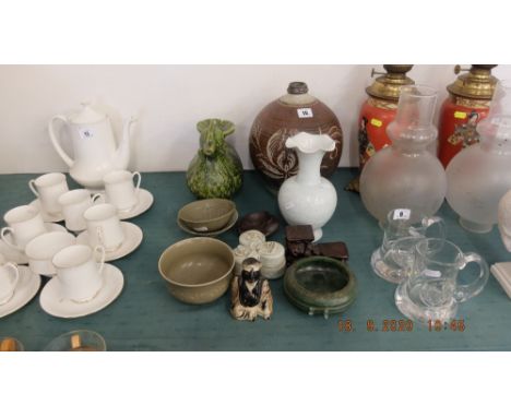 A qty of assorted pottery inc. a piece of Jade