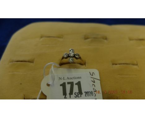 18ct gold and platinum Victorian diamond dress ring, four stones, 1 carat approx. size O, weighs 2 grams