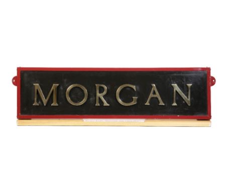 1950'S METAL AND BRASS MORGAN CAR SIGN, 25cm x 94cm