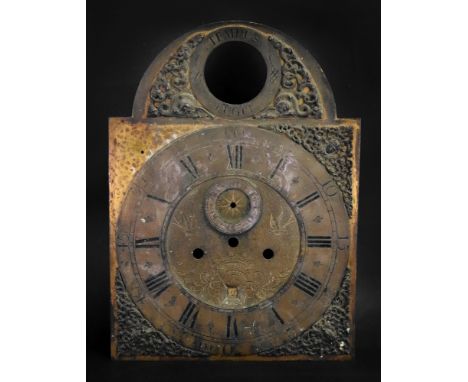 William Avenell, Alresford; a George III brass longcase clock dial and movement, incomplete, with Temus Fugit in the arch, th