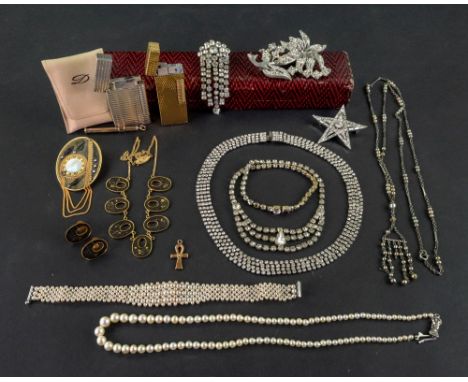 A collection of jewellery and accessories, including a single strand cultured pearl necklace, of graduated design; suspended 