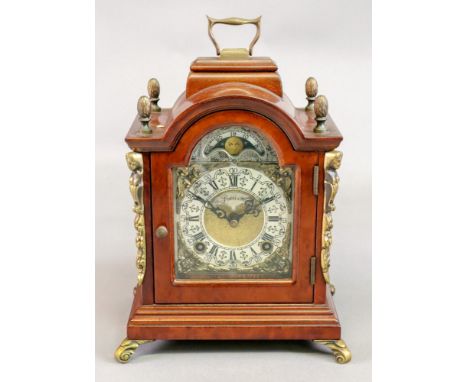 Prescott; a reproduction mid 18th century style mahogany gilt metal mounted miniature bracket clock, with arched top case, ca