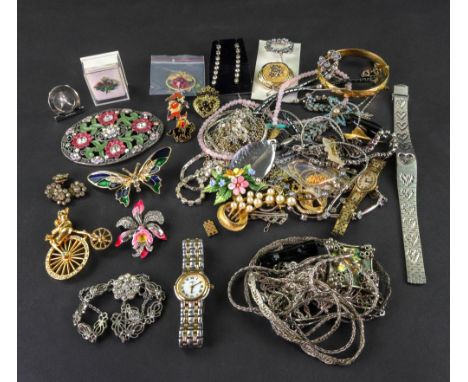 A large collection of gold jewellery and a collection of silver, paste-set and costume jewellery and watches including; a 9ct