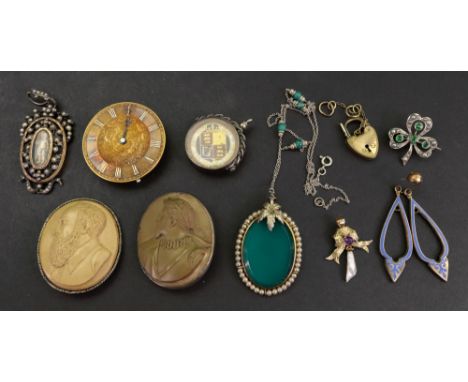 A collection of 19th century and later jewellery including: a yellow precious metal swag pendant set with an amethyst and sus