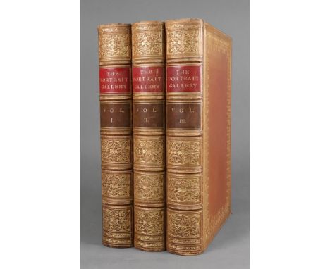 The Portrait Gallery, 3 volumes, 1853, tissue-guarded engraved plates, gilt full brown calf with morocco labels, marbled end 
