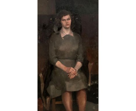 English School, 20th Century, Portrait of a seated lady, oil on board, 46 x 25cm, together with another 20th century oil on b