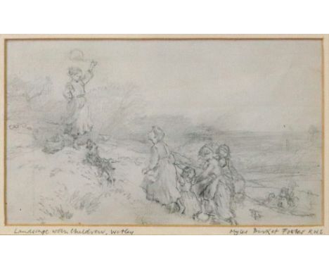Follower of Myles Birket Foster (British, 1825-1899), Landscape with children, Witley, inscribed in pencil with title and art