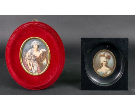 European School, early 20th Century, A portrait miniature of Marie Antoinette, watercolour, 6 x 5cm, together with another 20