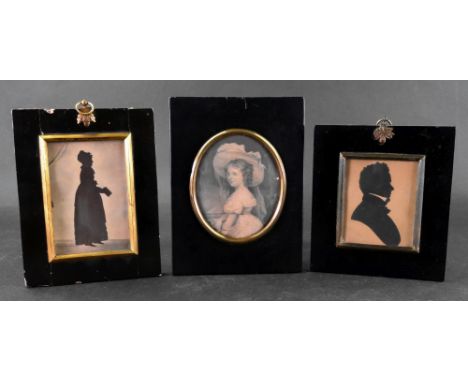 A portrait miniature silhouette of a gentleman, 8.5 x 6.5cm, together with an engraving of a portrait miniature of HRH Prince