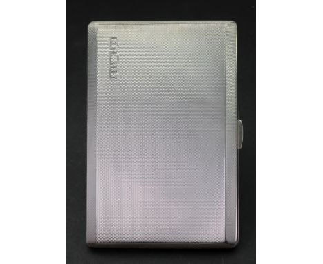An engine turned rectangular silver cigarette case, Birmingham 1961, monogrammed and a square silver engine turned ashtray, M