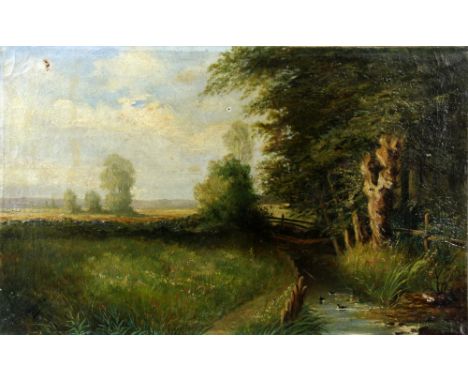 DUPONT, ERNEST, R.Französischer Maler, 19.Jh. Bachlauf mit Enten am Waldrand. Öl/Lwd., signiert und datiert: Ern. R. Dupont f