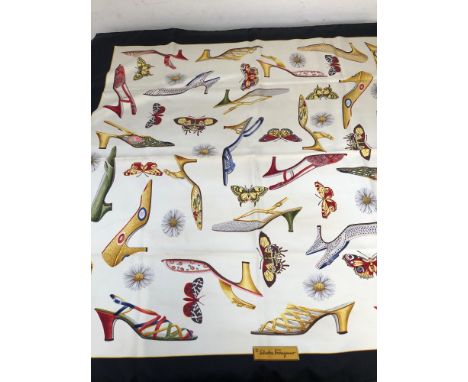 A SALVATORE FERRAGAMO SILK SCARF SHOE DESIGN. 90 x 90cms