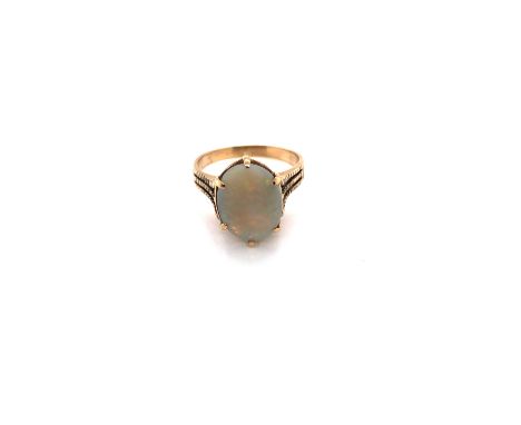 A 14ct HALLMARKED GOLD DRESS RING, TOGETHER WITH A VINTAGE OPAL DRESS RING. FINGER SIZE R AND O 1.2. GROSS WEIGHT 7.22grms. 