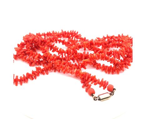 TWO VINTAGE STICK CORAL NECKLACES AND ONE OTHER, TOGETHER WITH A PAIR OF WEISS PASTE CLIP ON EARRINGS, A PAIR OF ENAMEL DRESS