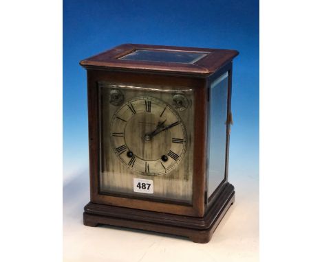 A GLAZED MAHOGANY CASED WINTERHALDER AND HOFMEIER CLOCK CHIMING ON COILED RODS, THE SILVERED DIAL INSCRIBED FOR THE GLASGOW R
