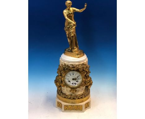 A PARISIAN ORMOLU MOUNTED WHITE MARBLE CASED CLOCK, THE VINE ENCLOSED CIRCULAR ENAMEL DIAL INSCRIBED DELABROUE BELOW A SCANTI