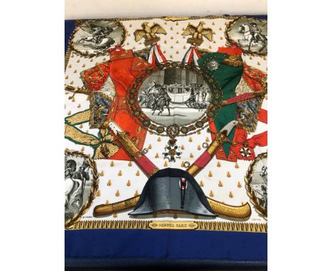 A HERMES NAPOLEON NAVY SILK SCARF. 90 x 90cms