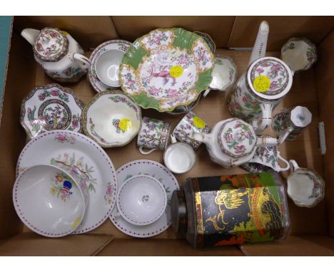 Oriental china, Coalport coffee ware, a Minton dish and an oriental tin tea caddy **PLEASE NOTE THIS LOT IS NOT ELIGIBLE FOR 