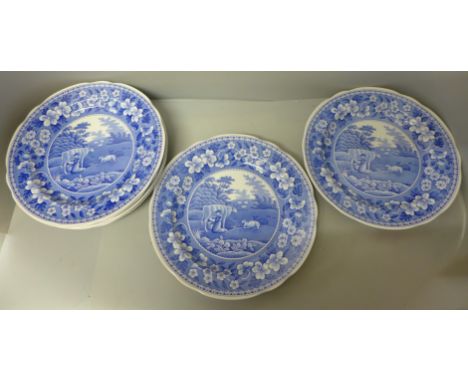 Eight The Spode Blue Room Collection Milkmaid plates 