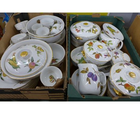 A large collection of Royal Worcester Evesham dinnerwares and tablewares, six dinner plates, eight medium, small and tea plat