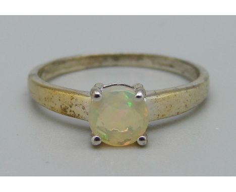 A silver gilt Ethiopian opal ring, P, with certificate 