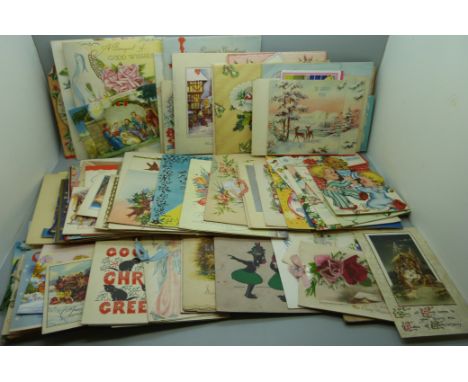 Greetings cards; a box of vintage greetings cards, early 1900's to 1950's (approximately 130 no.) 
