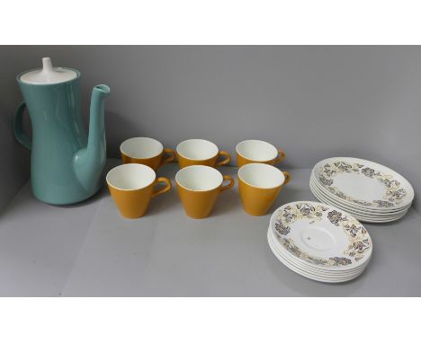 A Poole pottery coffee set and a Poole coffee pot with lid 