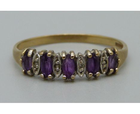 A 9ct gold, purple and white stone ring, 1.4g, O 