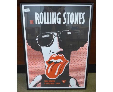 A Rolling Stones Cuba concert poster, signed by the artist, framed 