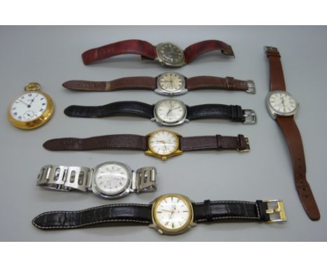 Mechanical wristwatches including Mudu and Timex and a Smiths pocket watch 
