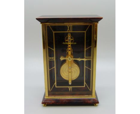 A Jaeger-LeCoultre mantel time-piece with tortoiseshell effect case, 12cm, the base requires re-attaching 