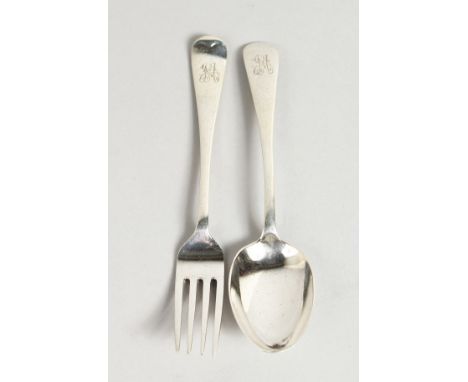A SILVER DESSERT SPOON AND FORK, Mappin &amp; Webb, Sheffield 1909.