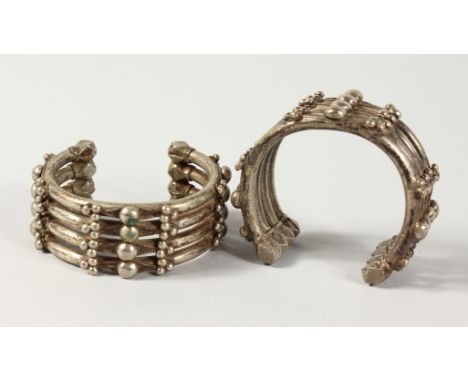 TWO ISLAMIC SILVER METAL BANGLES.