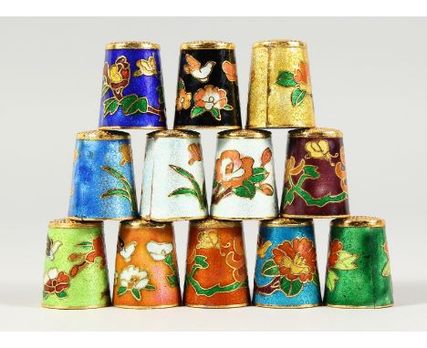 TWELVE CLOISONNE ENAMEL THIMBLES.