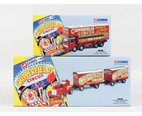 TWO CORGI CHIPPERFIELDS CIRCUS MODELS, Scammell Highwayman and Two Trailers and AEC Pole Truck, both with replica posters inc