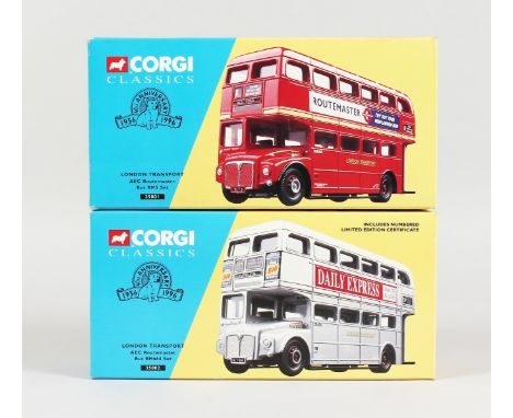 TWO CORGI CLASSICS AEC ROUTEMASTER BUSES. RRP: £20 each.