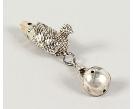 A CAST SILVER DUCK WHISTLE.