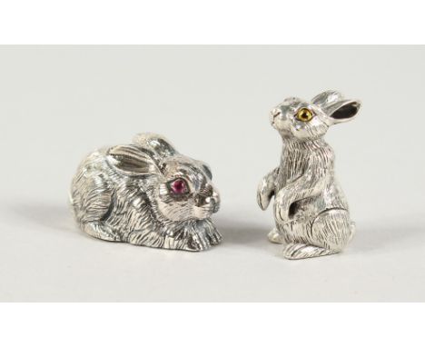 TWO CAST SILVER RABBIT.