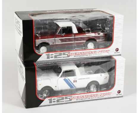 SET OF TWO FIRST GEAR 1.25 SCALE INTERNATIONAL SCOUT PICK UP TRUCKS. RRP: £42.