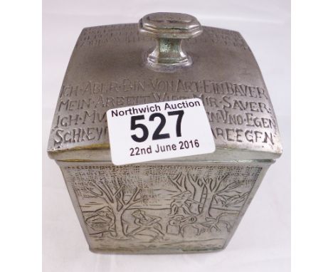 TEA CADDY. German pewter tea caddy, 13 x 9 x 9cm
