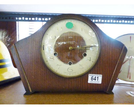 SMITHS MANTEL CLOCK. Smiths oak cased Westminster chiming mantel clock