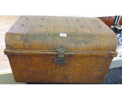 TRAVELLING TRUNK. Large metal travelling trunk, A/F